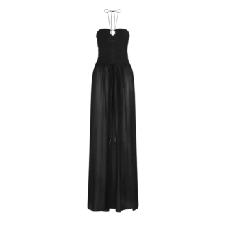 Vestido de noche con cordones y detalles recortados