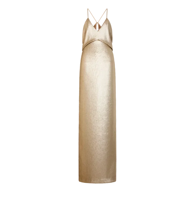 Vestido de noche con cuello en V, bordado de lentejuelas y aberturas Vestido de noche con cuello en V, bordado de lentejuelas y aberturas