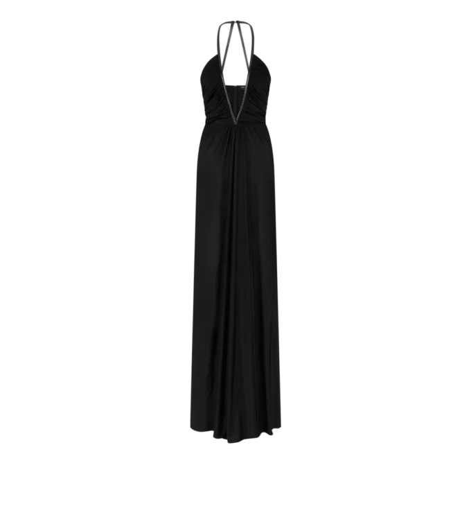 Vestido de noche con cuello en V profundo de jersey elástico Vestido de noche con cuello en V profundo de jersey elástico