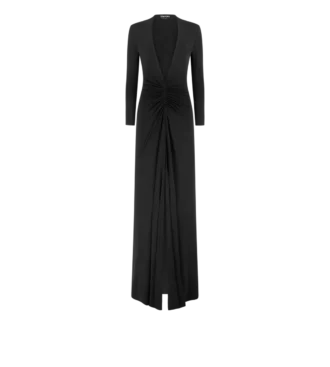 Vestido de noche con cuello en V profundo y tejido elástico «Sable»