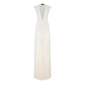 Vestido de noche con cuello en V profundo y tejido elástico «Sable»
