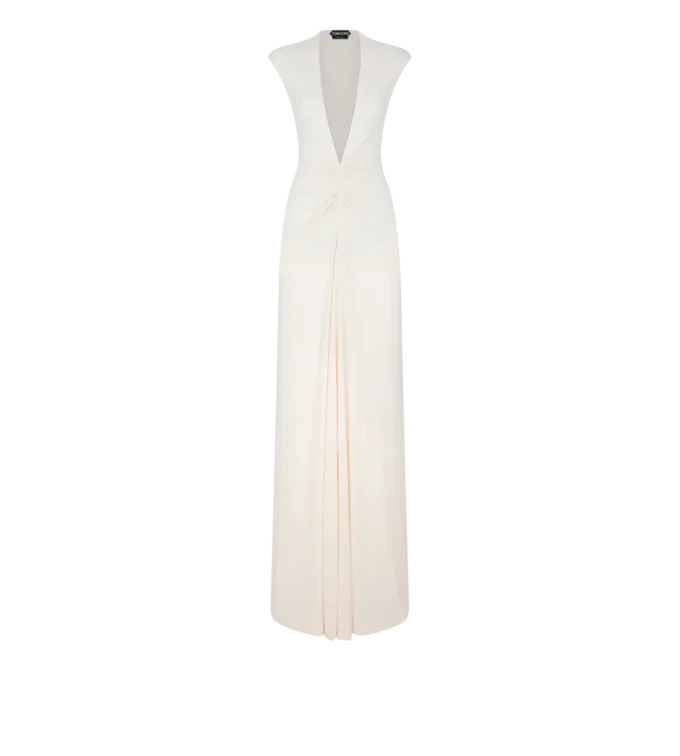 Vestido de noche con cuello en V profundo y tejido elástico «Sable» Vestido de noche con cuello en V profundo y tejido elástico «Sable»