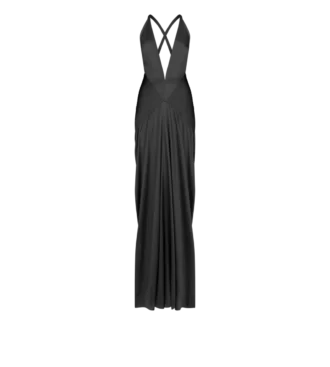 Vestido de noche con cuello halter, escote en V profundo y aberturas laterales
