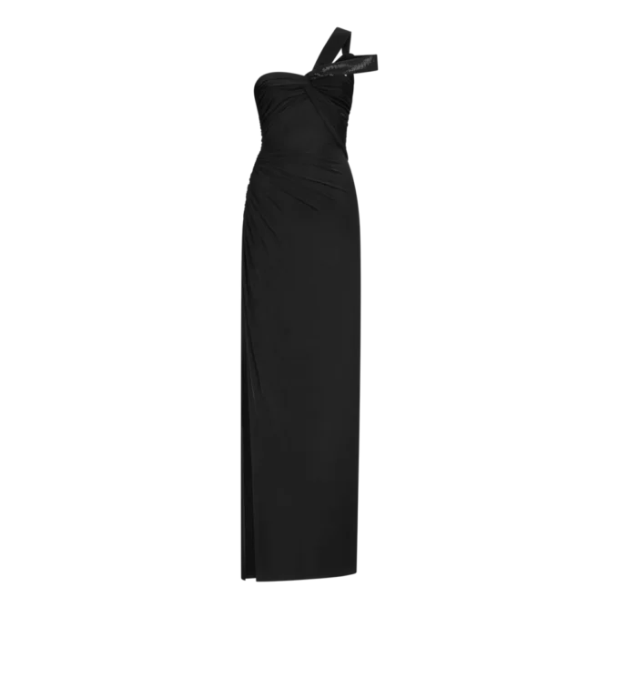 Vestido de noche con un solo hombro y detalle retorcido en la parte delantera Vestido de noche con un solo hombro y detalle retorcido en la parte delantera