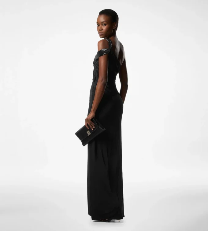 Vestido de noche con un solo hombro y detalle retorcido en la parte delantera Vestido de noche con un solo hombro y detalle retorcido en la parte delantera