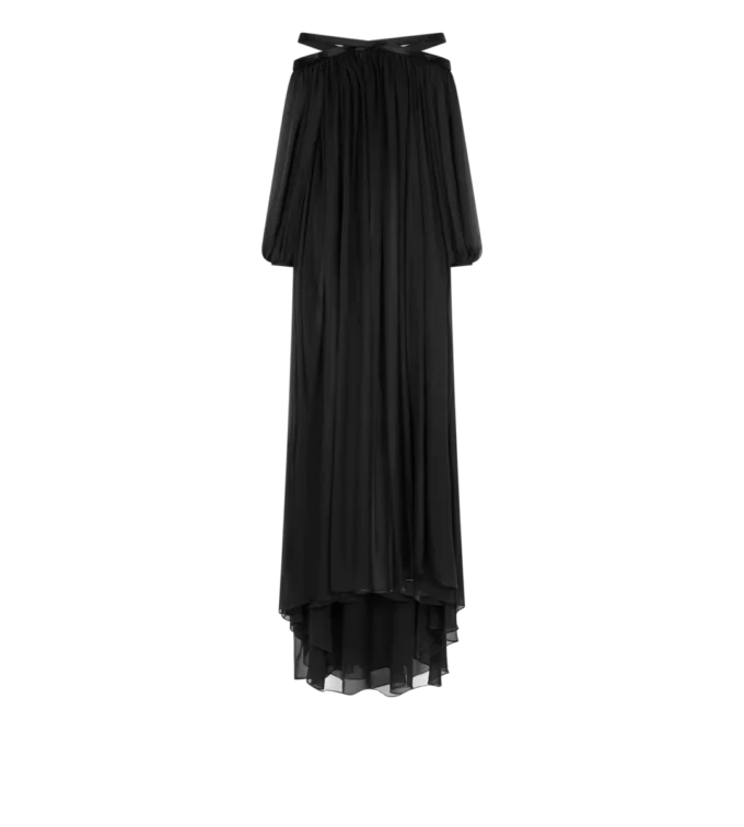 Vestido de noche de hombros descubiertos de gasa de seda bordada Vestido de noche de hombros descubiertos de gasa de seda bordada