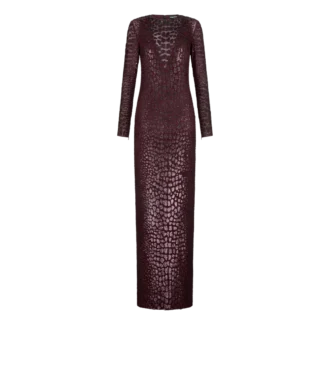 Vestido de noche de manga larga con efecto cocodrilo bordado