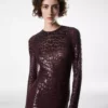 Vestido de noche de manga larga con efecto cocodrilo bordado Vestido de noche de manga larga con efecto cocodrilo bordado
