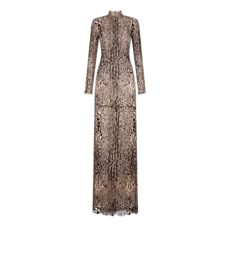 Vestido de noche de manga larga y cuello alto