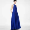Vestido de noche de seda con cuello halter y plisado en forma de rayos de sol Vestido de noche de seda con cuello halter y plisado en forma de rayos de sol