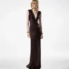 Vestido de noche de seda sin mangas con escote en V profundo y detalle retorcido en la parte delantera Vestido de noche de seda sin mangas con escote en V profundo y detalle retorcido en la parte delantera