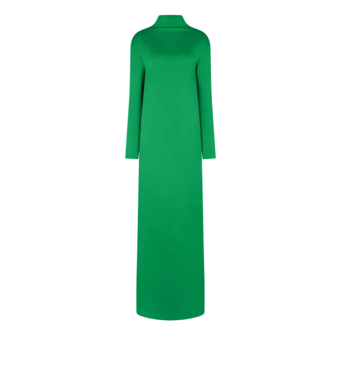 Vestido de noche recto con cuello alto de crepé brillante Vestido de noche recto con cuello alto de crepé brillante