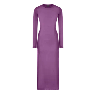 Vestido de seda con cuello redondo y largo hasta el tobillo