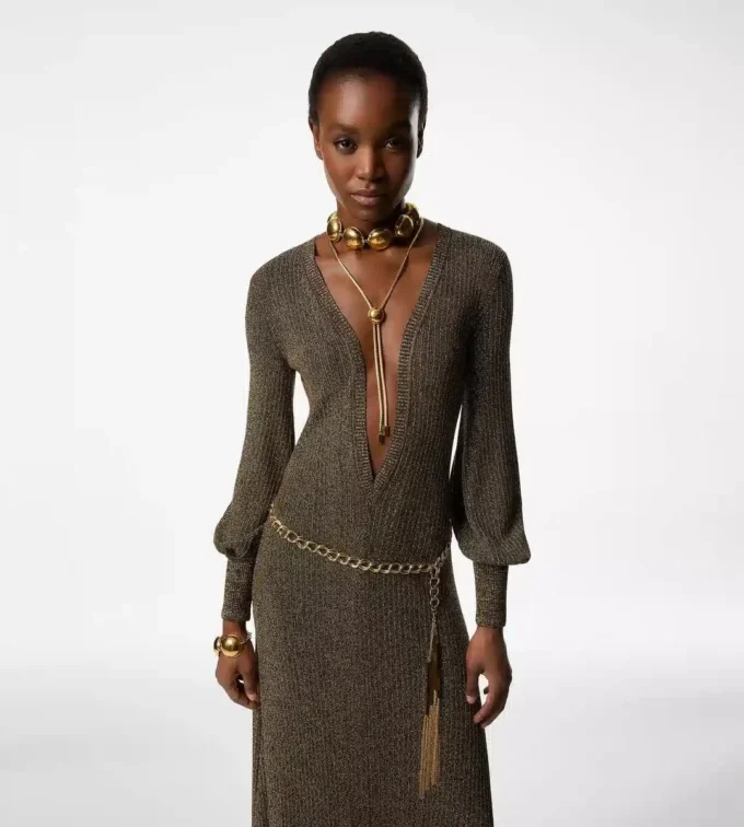 Vestido largo con cuello en V y espalda abierta Vestido largo con cuello en V y espalda abierta