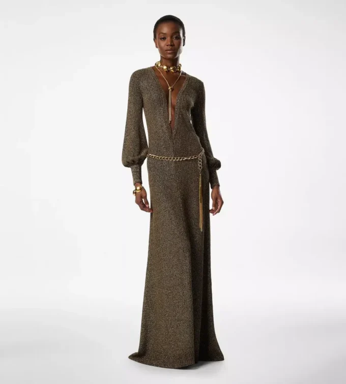 Vestido largo con cuello en V y espalda abierta Vestido largo con cuello en V y espalda abierta