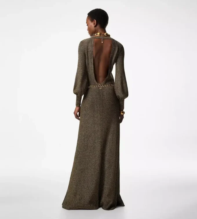 Vestido largo con cuello en V y espalda abierta Vestido largo con cuello en V y espalda abierta