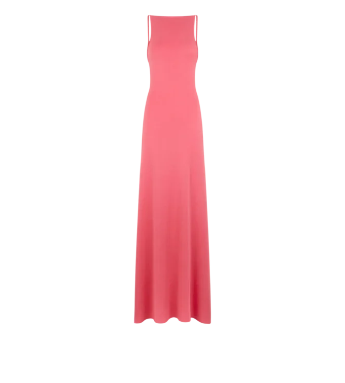 Vestido largo de cachemira y seda con cuello en V y espalda abierta Vestido largo de cachemira y seda con cuello en V y espalda abierta