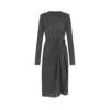 Vestido largo de manga larga de seda estampada con detalles de cuero Vestido largo de manga larga de seda estampada con detalles de cuero