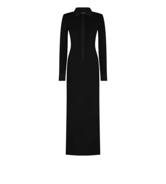 Vestido largo tipo polo de lana elástica con punto completo