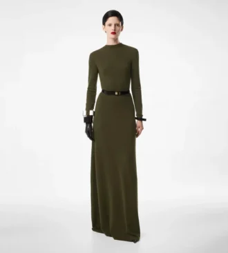 Vestido recto de cuello redondo de cachemira fina y seda