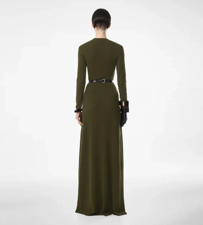 Vestido recto de cuello redondo de cachemira fina y seda Vestido recto de cuello redondo de cachemira fina y seda