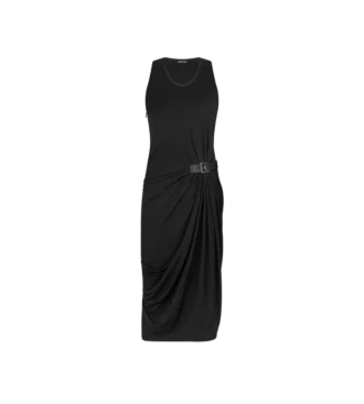 Vestido sin mangas con detalles de cuero