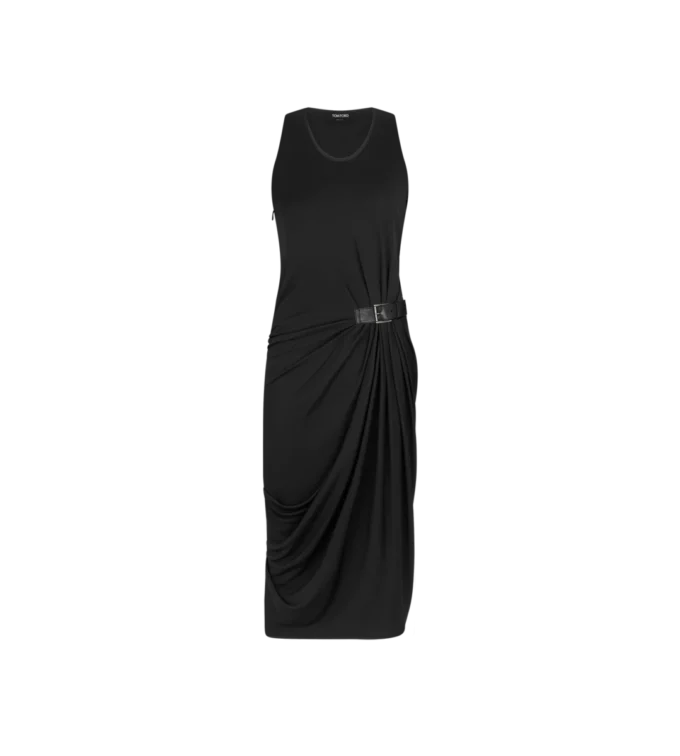 Vestido sin mangas con detalles de cuero Vestido sin mangas con detalles de cuero