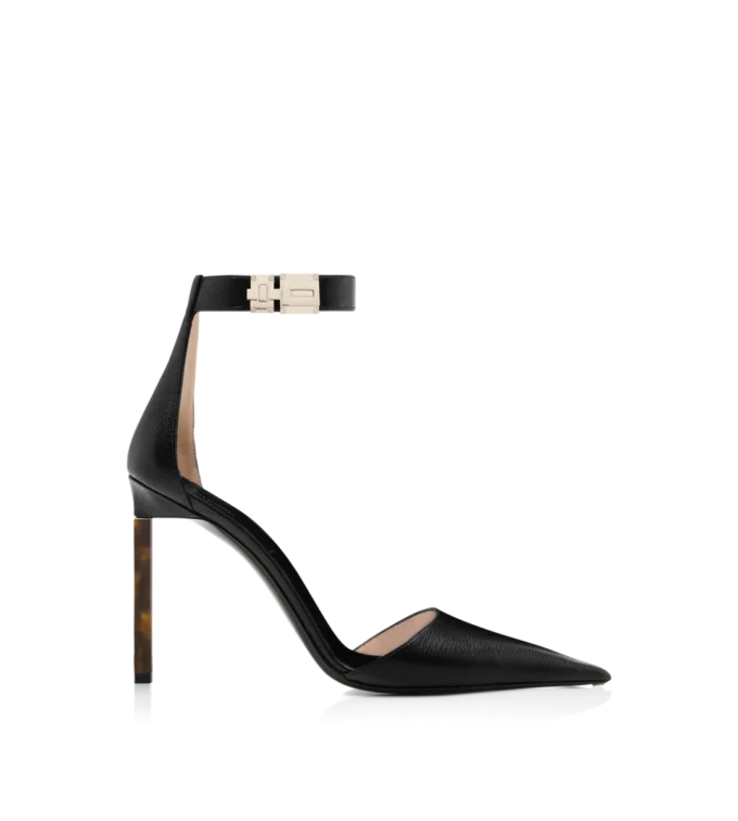 Zapatos de tacón con correa al tobillo y hebilla en T de piel granulada flexible