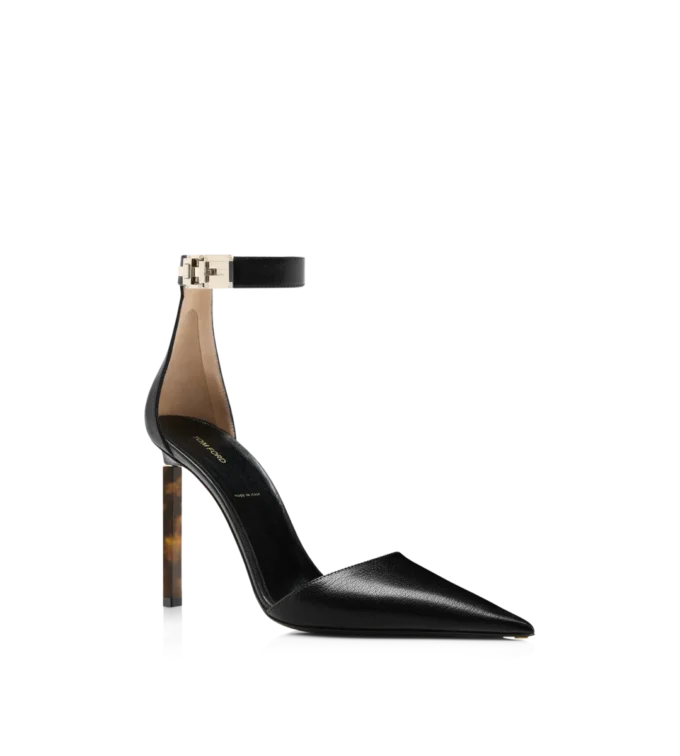 Zapatos de tacón con correa al tobillo y hebilla en T de piel granulada flexible