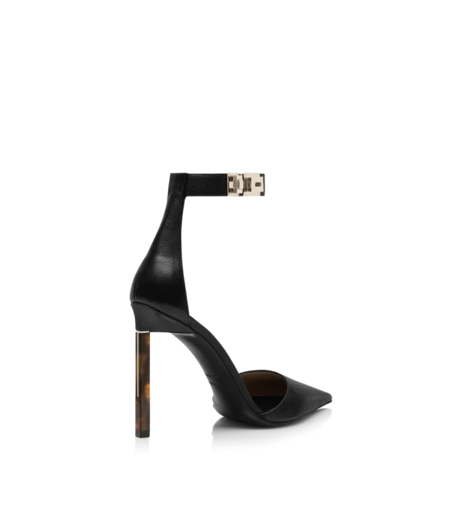 Zapatos de tacón con correa al tobillo y hebilla en T de piel granulada flexible