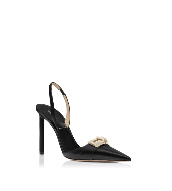 Zapatos de tacón con correa trasera T Latch de piel flexible