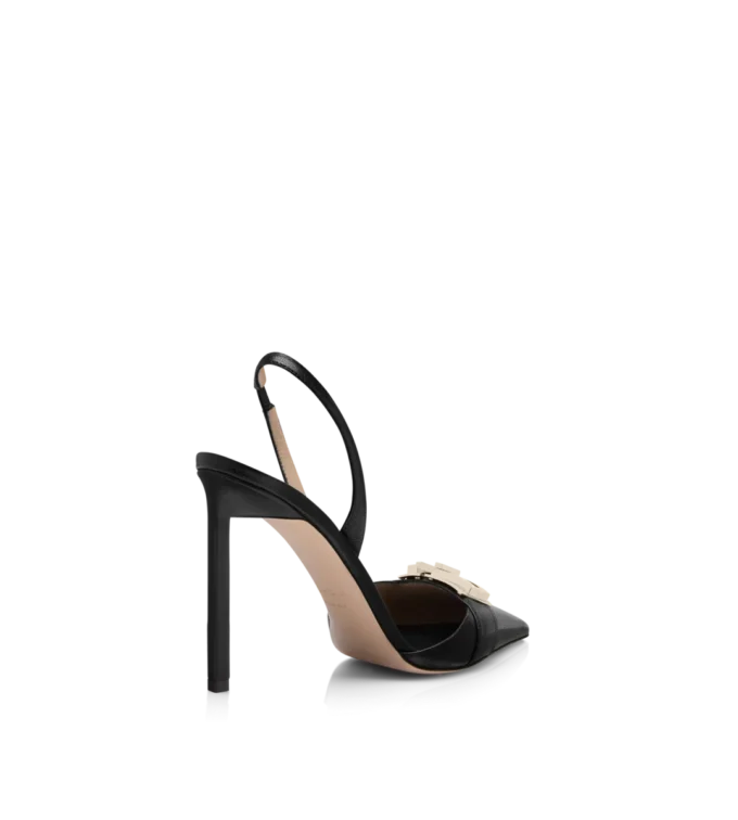 Zapatos de tacón con correa trasera T Latch de piel flexible