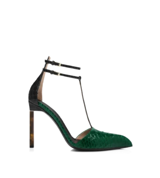 Zapatos de tacón con tira en T de pitón estampado