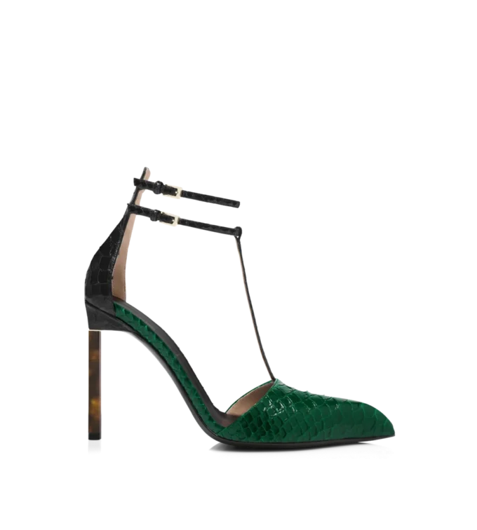 Zapatos de tacón con tira en T de pitón estampado Zapatos de tacón con tira en T de pitón estampado