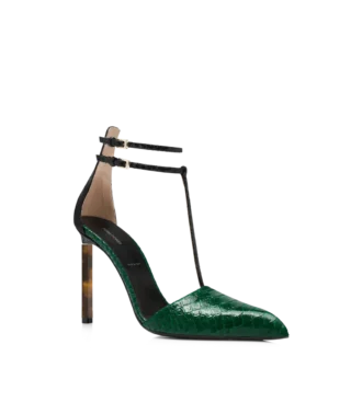 Zapatos de tacón con tira en T de pitón estampado