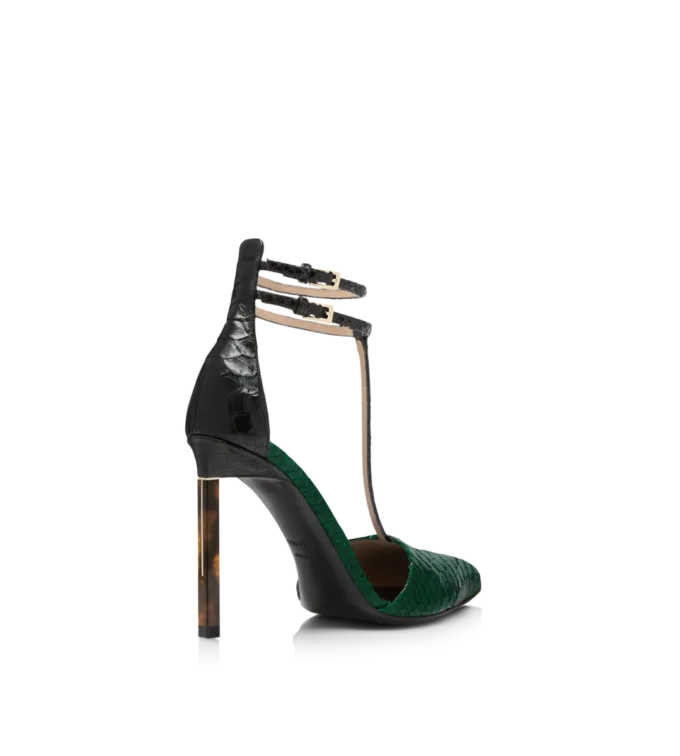 Zapatos de tacón con tira en T de pitón estampado Zapatos de tacón con tira en T de pitón estampado