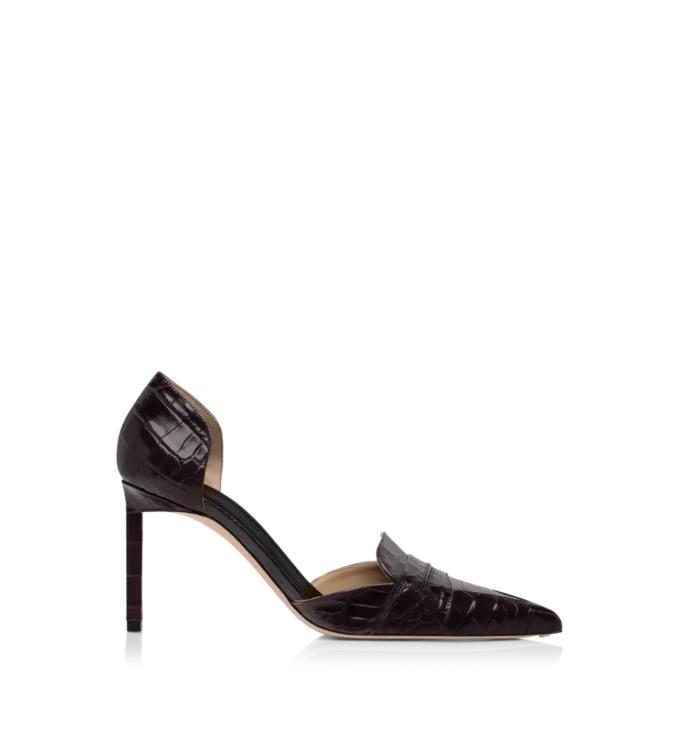 Zapatos de tacón Eva D’Orsay de piel de cocodrilo estampada brillante Zapatos de tacón Eva D’Orsay de piel de cocodrilo estampada brillante