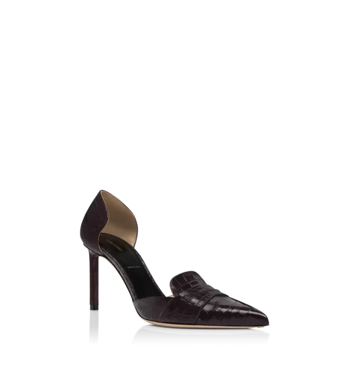 Zapatos de tacón Eva D’Orsay de piel de cocodrilo estampada brillante Zapatos de tacón Eva D’Orsay de piel de cocodrilo estampada brillante