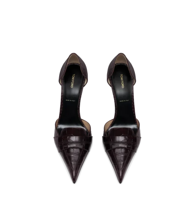 Zapatos de tacón Eva D’Orsay de piel de cocodrilo estampada brillante Zapatos de tacón Eva D’Orsay de piel de cocodrilo estampada brillante